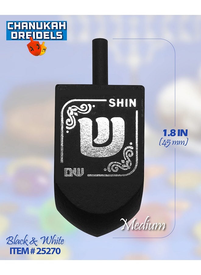 Izzy 'n' Dizzy Hanukkah Dreidels - Black & White Wood Dreidel - 10 Pack Medium - Chanukah Spinning Draidel Game  - Image 2