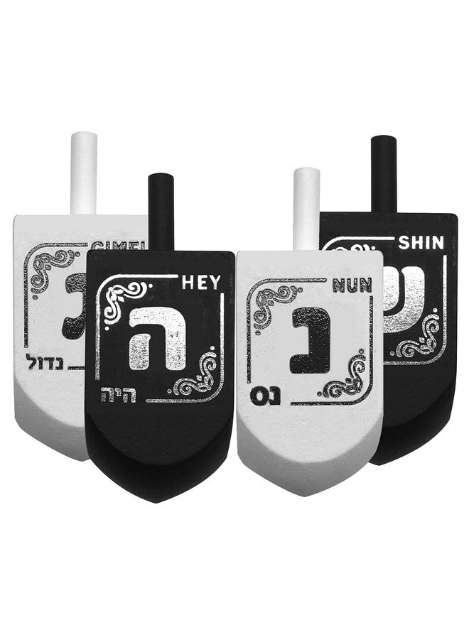 Izzy 'n' Dizzy Hanukkah Dreidels - Black & White Wood Dreidel - 10 Pack Medium - Chanukah Spinning Draidel Game  - Image 4