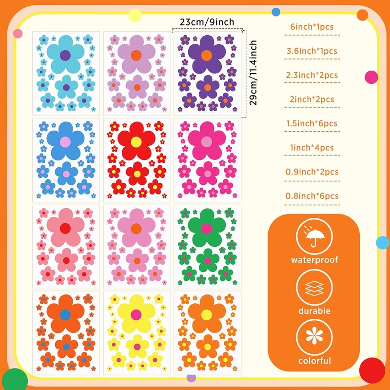 TaoBary 288 Pcs Y2k Cute Flowers Wall Sticker Colorful Floral Wall Decal Vinyl Peel and Stick Preppy Hippie Stickers Aesthetic Flowers Decor for Nursery Bedroom91 x 114 InchBright Colors - Image 2