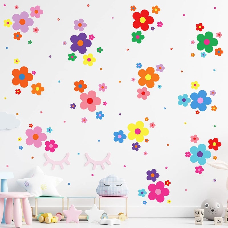 TaoBary 288 Pcs Y2k Cute Flowers Wall Sticker Colorful Floral Wall Decal Vinyl Peel and Stick Preppy Hippie Stickers Aesthetic Flowers Decor for Nursery Bedroom91 x 114 InchBright Colors - Image 4