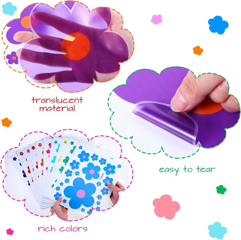 TaoBary 288 Pcs Y2k Cute Flowers Wall Sticker Colorful Floral Wall Decal Vinyl Peel and Stick Preppy Hippie Stickers Aesthetic Flowers Decor for Nursery Bedroom91 x 114 InchBright Colors - Image 3