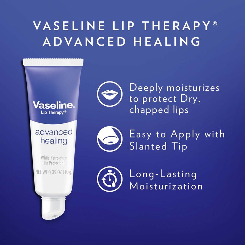 Vaseline Lip Therapy Advanced Healing 3-Pack â€“ White Petroleum Moisturizing Lip Balm for Extremely Dry Lips, 0.35 Oz Ea - Image 4