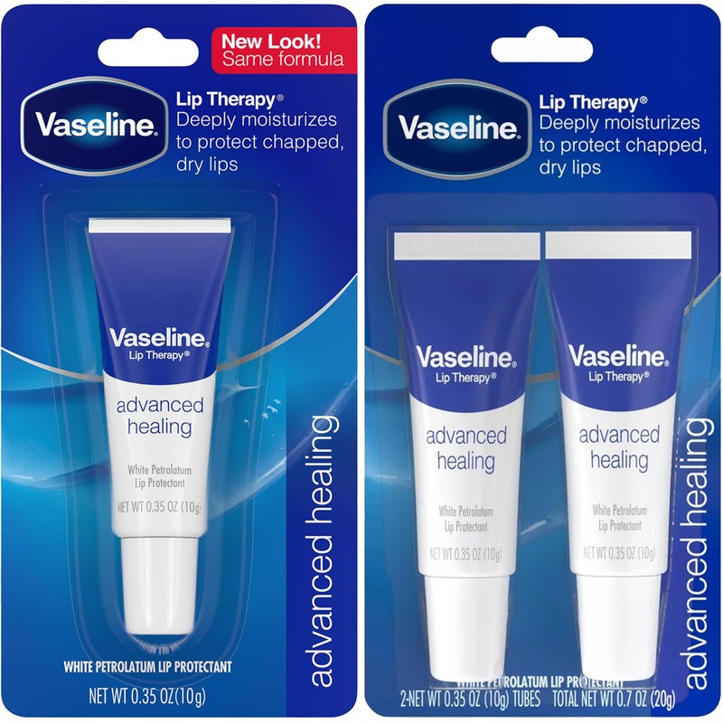 Vaseline Lip Therapy Advanced Healing 3-Pack â€“ White Petroleum Moisturizing Lip Balm for Extremely Dry Lips, 0.35 Oz Ea - Image 1