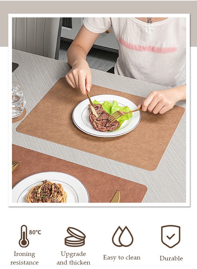 DUNISO PVC leather Placemats Coasters Cutlery Set  Heat-Resistant Non-Slip Table Place Mats Washable Table Mats with 6 Placemats, 6 Coasters,for Home and Restaurant, Washable (Dark brown)（45cm*30cm)  - Image 3