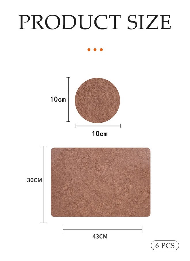 DUNISO PVC leather Placemats Coasters Cutlery Set  Heat-Resistant Non-Slip Table Place Mats Washable Table Mats with 6 Placemats, 6 Coasters,for Home and Restaurant, Washable (Dark brown)（45cm*30cm)  - Image 2