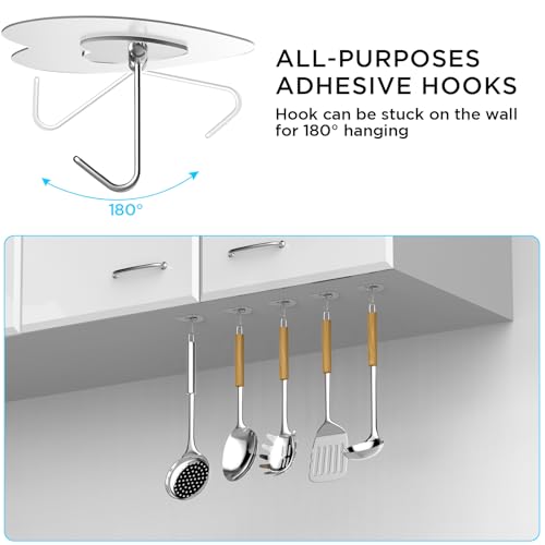 Adove Adhesive Hooks for Hanging, 24 Pack Heavy Duty Wall Hooks, Towel Coat Hooks Waterproof, Transparent Self Adhesive Sticky Hook for Kitchen Keys Glass Door,No Nail Utility Ceiling Hooks - Image 2