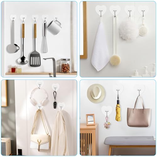 Adove Adhesive Hooks for Hanging, 24 Pack Heavy Duty Wall Hooks, Towel Coat Hooks Waterproof, Transparent Self Adhesive Sticky Hook for Kitchen Keys Glass Door,No Nail Utility Ceiling Hooks - Image 5