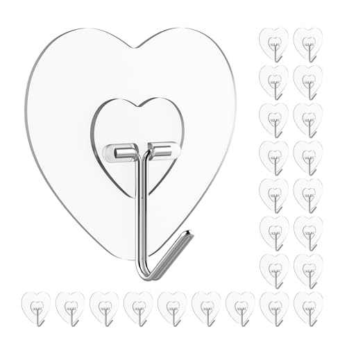 Adove Adhesive Hooks for Hanging, 24 Pack Heavy Duty Wall Hooks, Towel Coat Hooks Waterproof, Transparent Self Adhesive Sticky Hook for Kitchen Keys Glass Door,No Nail Utility Ceiling Hooks - Image 1