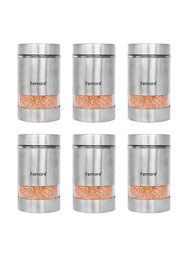 Femora Kitchen Storage Jars Steel Body With See Through Window Jar, 1000 ML, Pack of 6 - Image 1