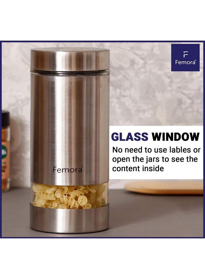 Femora Kitchen Storage Jars Steel Body With See Through Window Jar, 1000 ML, Pack of 6 - Image 4