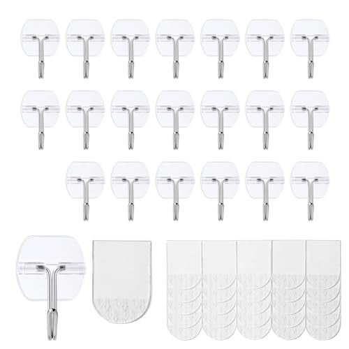 sankaragi 20 Small Hooks+25 Strips, Clear Wire Utility Hooks with Removable Strips Damage-Free, Wall Hooks for Hanging Home Decor, Value Pack - Image 1