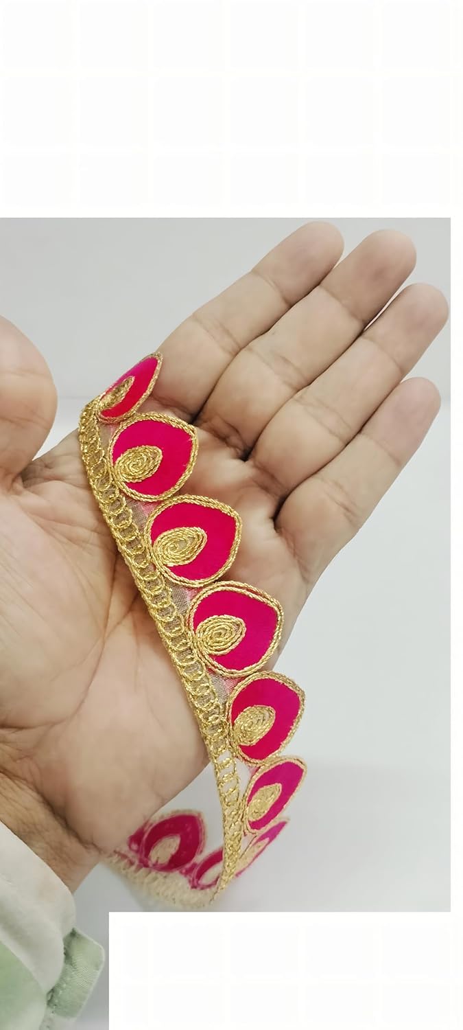 Generic Balar Laces Borders Matiral Heavy Zari Work Sewing RibbonTrim for KurtiDressesDuptaaLehenga BagsDecorationsBordersCrafts Home D CorBlouse 9 Meter Pink Color  - Image 1