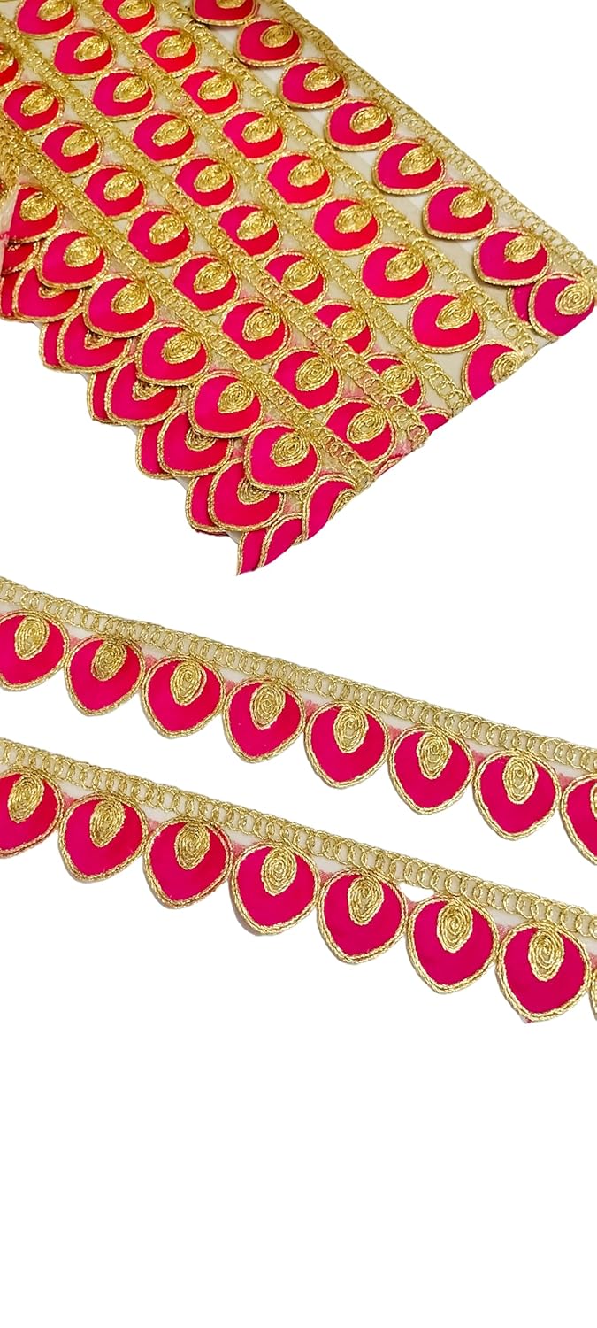 Generic Balar Laces Borders Matiral Heavy Zari Work Sewing RibbonTrim for KurtiDressesDuptaaLehenga BagsDecorationsBordersCrafts Home D CorBlouse 9 Meter Pink Color  - Image 5