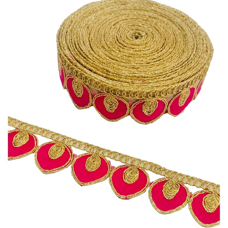 Generic Balar Laces Borders Matiral Heavy Zari Work Sewing RibbonTrim for KurtiDressesDuptaaLehenga BagsDecorationsBordersCrafts Home D CorBlouse 9 Meter Pink Color  - Image 2