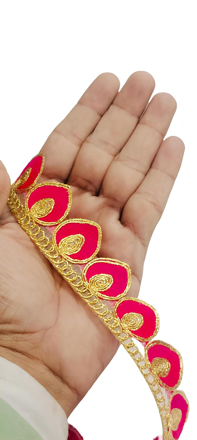Generic Balar Laces Borders Matiral Heavy Zari Work Sewing RibbonTrim for KurtiDressesDuptaaLehenga BagsDecorationsBordersCrafts Home D CorBlouse 9 Meter Pink Color  - Image 4