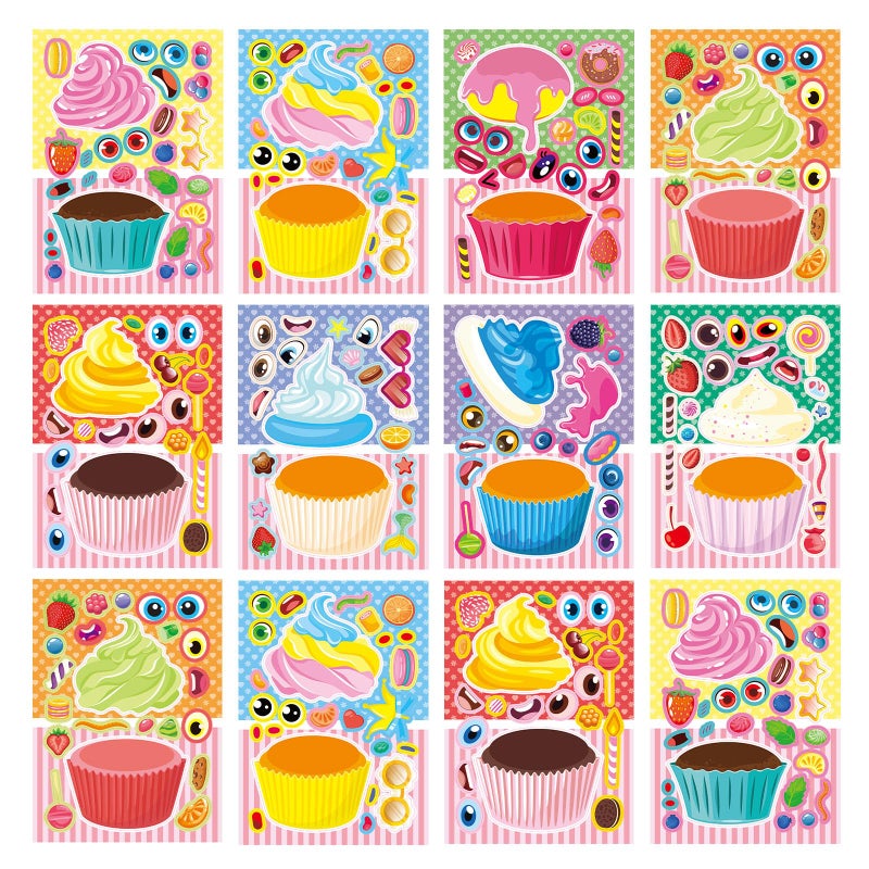 DaiUni 24 Sheets 82759 Make Your Own Cupcake Stickers for Kids Toddlers Make a Face Stickers for Kids Party Favors Activities - Image 3