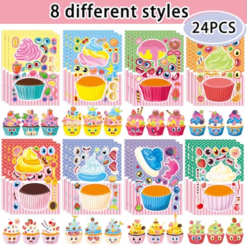 DaiUni 24 Sheets 82759 Make Your Own Cupcake Stickers for Kids Toddlers Make a Face Stickers for Kids Party Favors Activities - Image 5