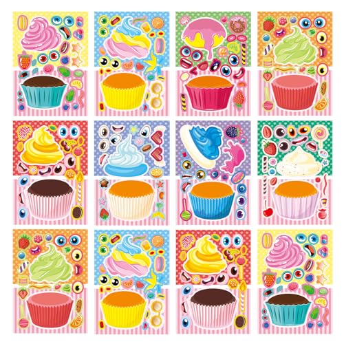 DaiUni 24 Sheets 82759 Make Your Own Cupcake Stickers for Kids Toddlers Make a Face Stickers for Kids Party Favors Activities - Image 1