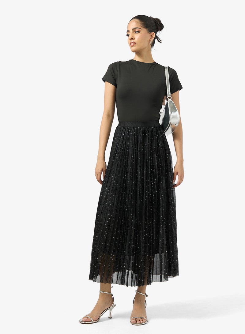 جينجر تنورة ميدي مطوية لامعة - Image 2