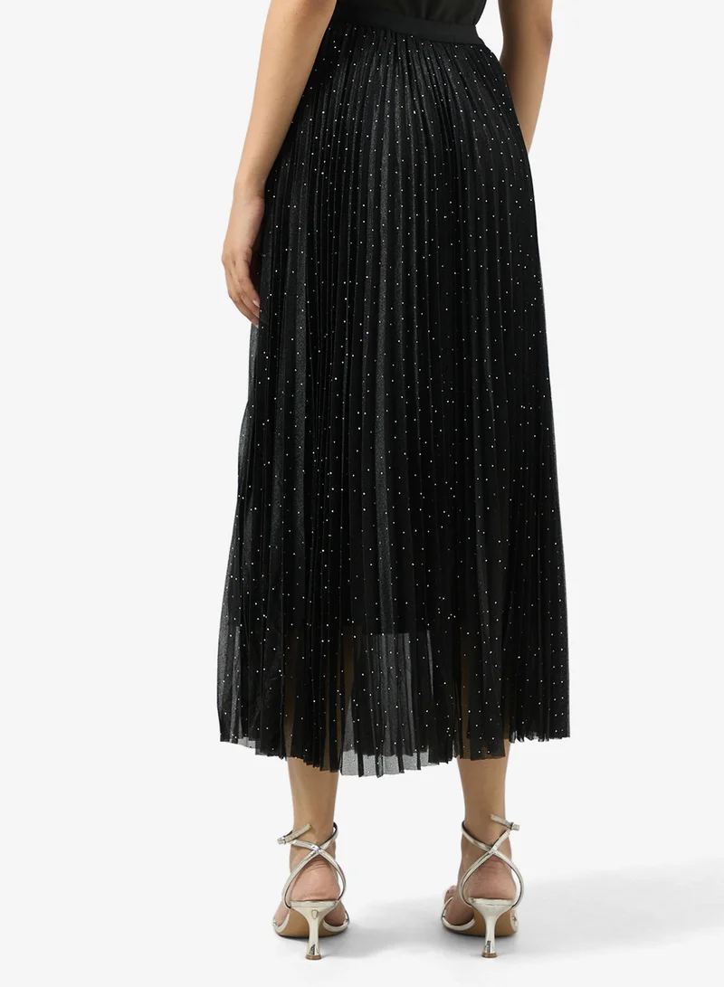 Ginger Shimmer Pleated Midi Skirt