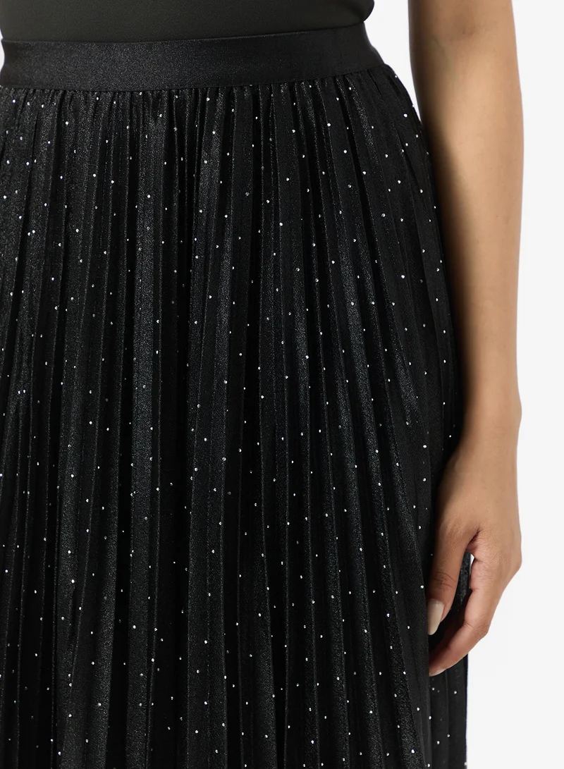 Ginger Shimmer Pleated Midi Skirt