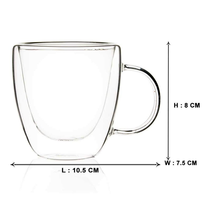 EZ Life Borosilicate Double Walled Glass Tea, Coffee Mug with Handle, Cappuccino Drinking Insulated Glass Mugs, Microwave Safe-Transparent- 150ml (4) - Image 5