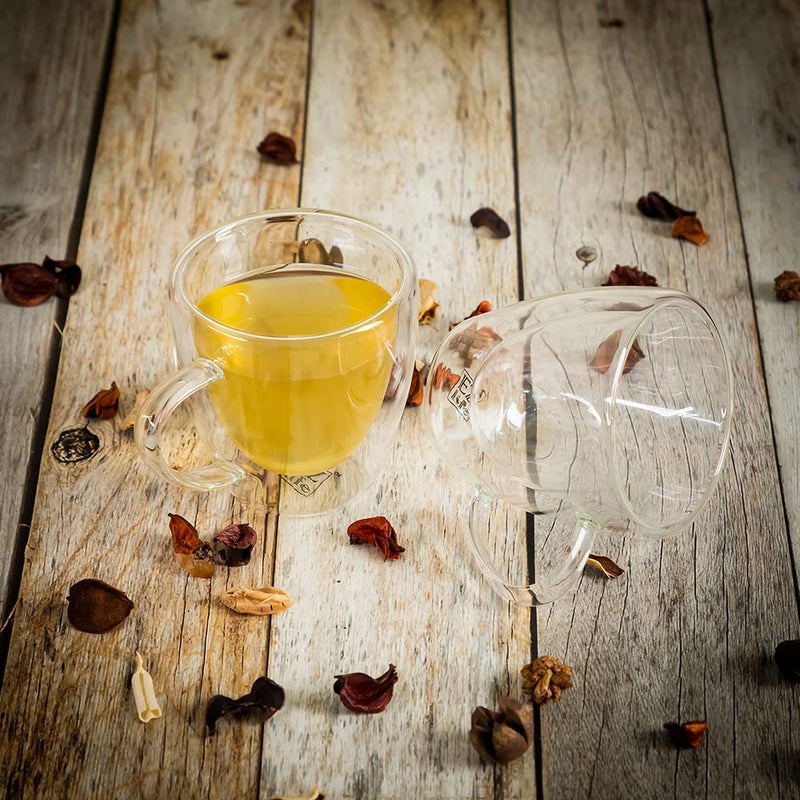 EZ Life Borosilicate Double Walled Glass Tea, Coffee Mug with Handle, Cappuccino Drinking Insulated Glass Mugs, Microwave Safe-Transparent- 150ml (4) - Image 1