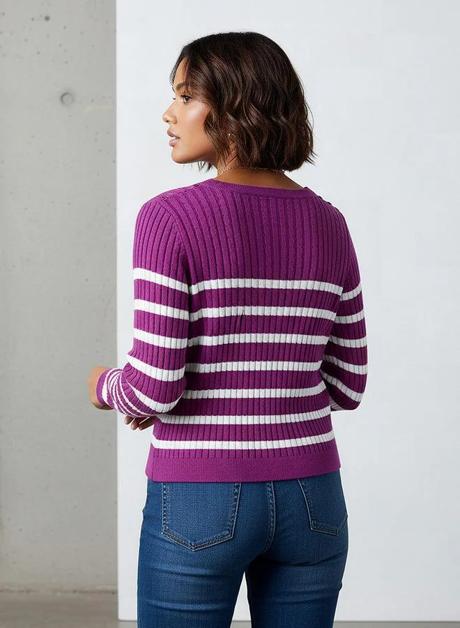 Splash FAV  Striped Crew Neck Sweater for Women | Best Price UAE