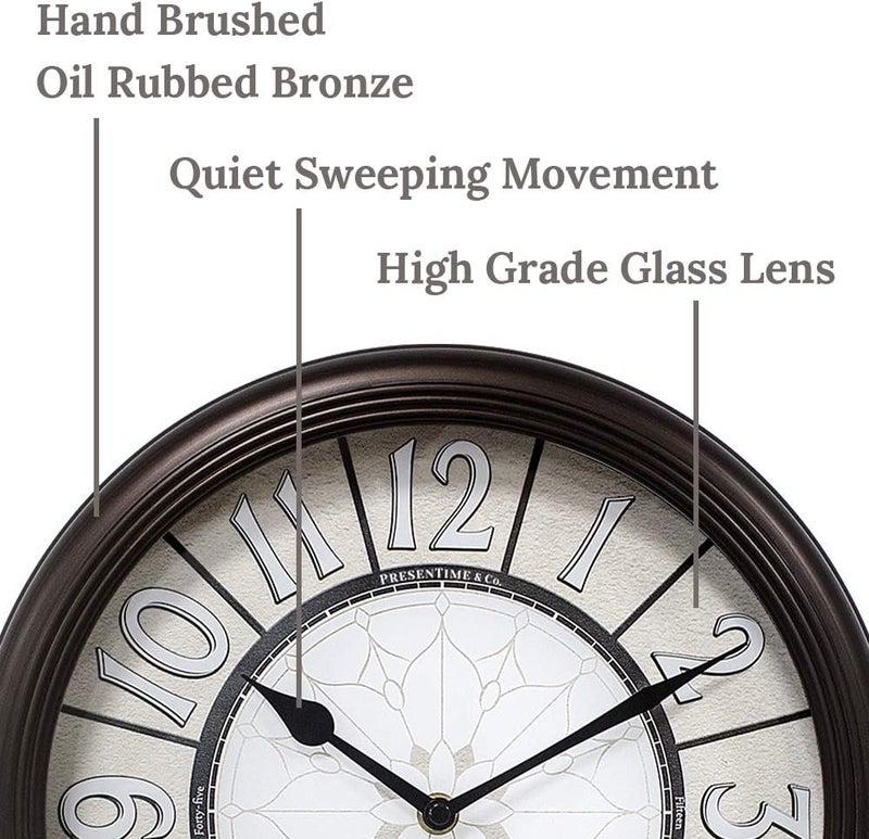 Presentime ساعة حائط مزرعة مضاءة 12.6 بوصة من & Co.، ساعة حائط تعمل بالبطارية صامتة مع ضوء ليلي وحساس LED ذكي لغرفة المعيشة، الحمام، المطبخ، المكتب المنزلي، تشطيب برونزي مصقول - Image 2
