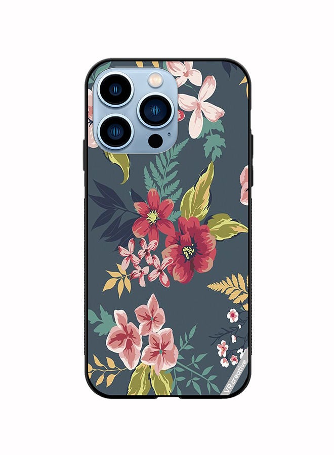 VR CREATIVE Protective Case Cover For Apple iPhone 13 Pro Gray Flower Design Multicolour - Image 1