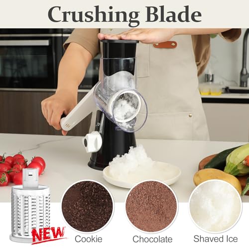 Cambom 5 in 1 Rotary Cheese Grater Hand Crank Cheese Shredder for Fresh Cheese, Vegetable, Nuts,Non-slip Suction Base, Black - Image 3