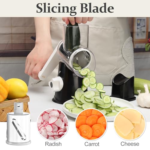Cambom 5 in 1 Rotary Cheese Grater Hand Crank Cheese Shredder for Fresh Cheese, Vegetable, Nuts,Non-slip Suction Base, Black - Image 5