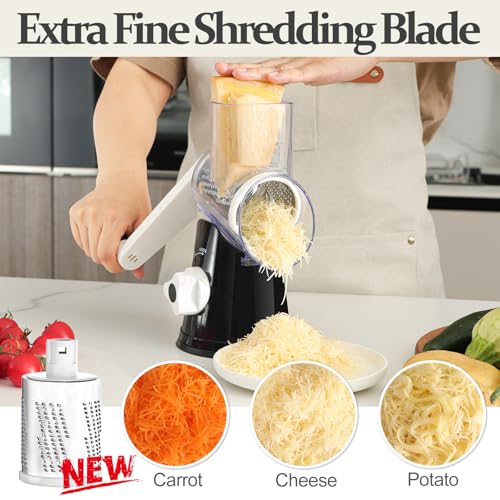 Cambom 5 in 1 Rotary Cheese Grater Hand Crank Cheese Shredder for Fresh Cheese, Vegetable, Nuts,Non-slip Suction Base, Black - Image 2