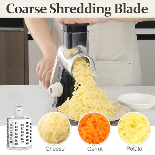 Cambom 5 in 1 Rotary Cheese Grater Hand Crank Cheese Shredder for Fresh Cheese, Vegetable, Nuts,Non-slip Suction Base, Black - Image 4