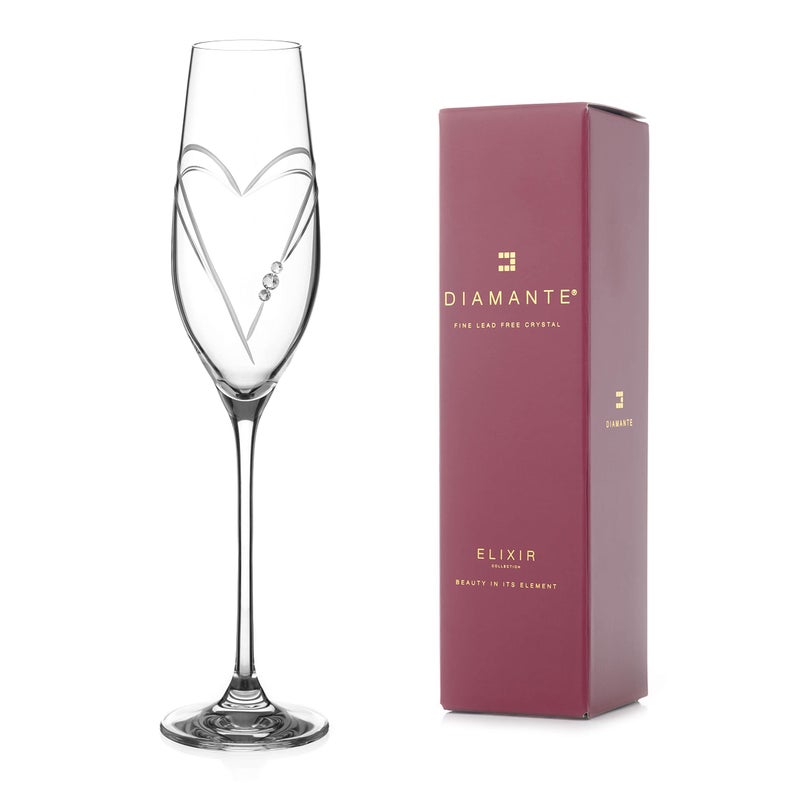 DIAMANTE Swarovski Champagne Flutes Prosecco Glass Hearts Design with Swarovski Crystals  Single Glass in a Gift Box