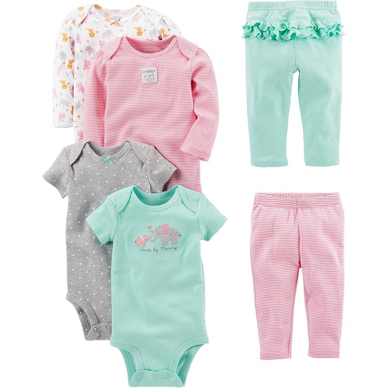 Simple Joys by Carter's Baby Girls' 6-Piece Bodysuits (Short and Long Sleeve) and Pants Set - Image 1