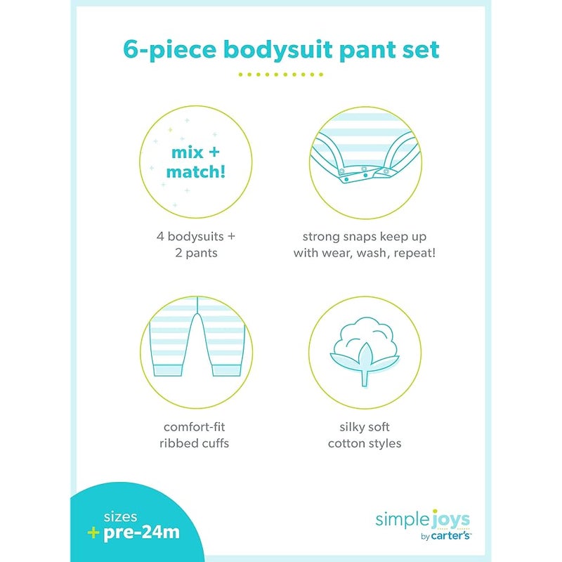Simple Joys by Carter's Baby Girls' 6-Piece Bodysuits (Short and Long Sleeve) and Pants Set - Image 4
