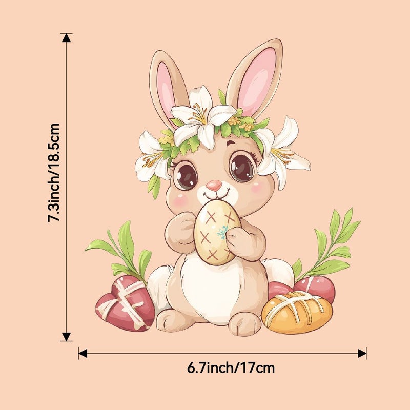 Rabbit With Wreath Window Cling Sticker 1pc Cute Animal Smiling Face Decoration - Image 1