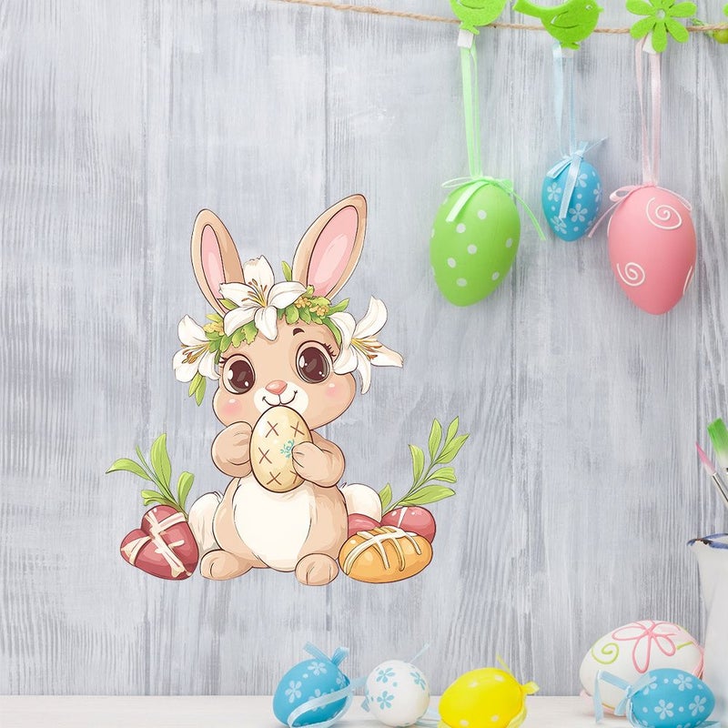 Rabbit With Wreath Window Cling Sticker 1pc Cute Animal Smiling Face Decoration - Image 5
