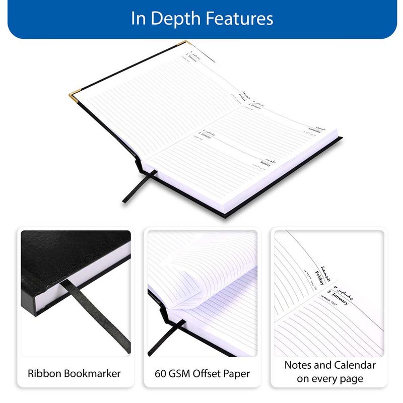 FIS 2026 Diary, A5 Size 148x210mm, 1 Side Padded Vinyl Cover, Round Gold Corners, 1 Day a Page with Saturday & Sunday Combined, Arabic/English, 60gsm - Image 5