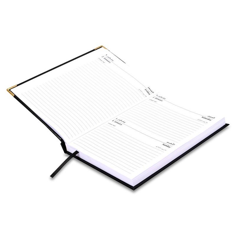 FIS 2026 Diary, A5 Size 148x210mm, 1 Side Padded Vinyl Cover, Round Gold Corners, 1 Day a Page with Saturday & Sunday Combined, Arabic/English, 60gsm - Image 3