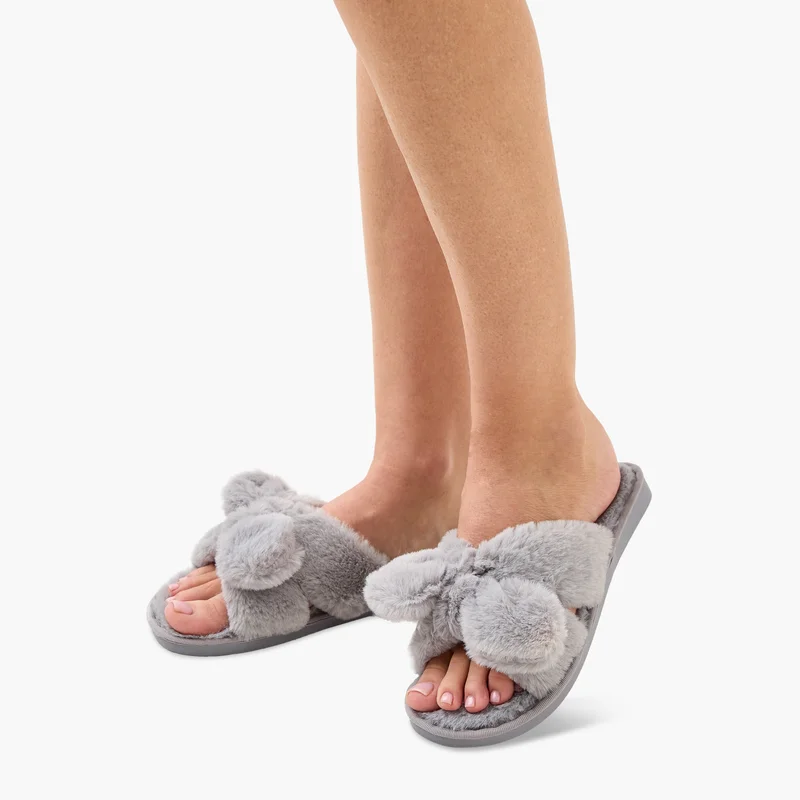 سبلاش فيڤ Bow Detail Faux Fur Bedroom Slippers