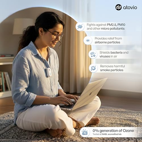 Atovio Wearable & Portable Filterless Air Purifier | TESTED AT IIT KANPUR, MADE IN INDIA | 99.9% Pollutant Removal | Fights Against Dust & Smoke Allergy | 55Hr Battery (Cloud White) - Image 5