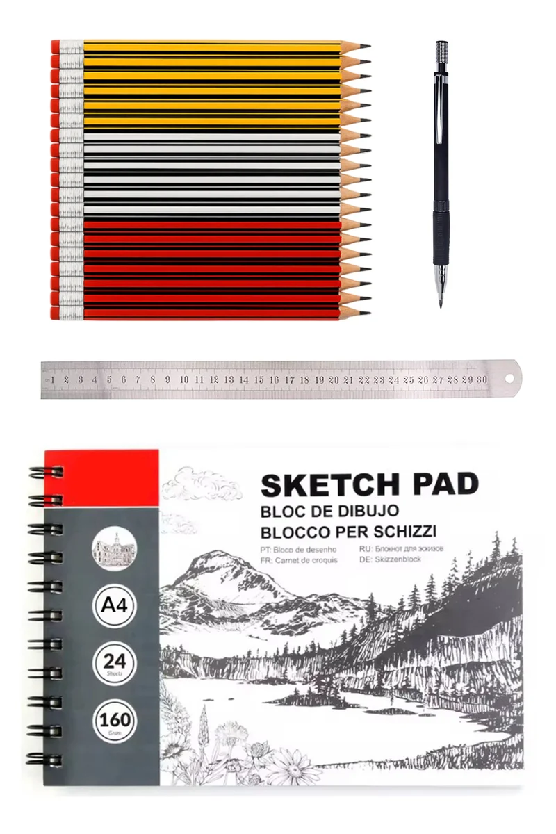 Share The Love Drawing & Writing Set – Sketch Pad (24 Sheets), 24 Graphite Pencils, 30cm Metal Ruler & Mechanical Pencil