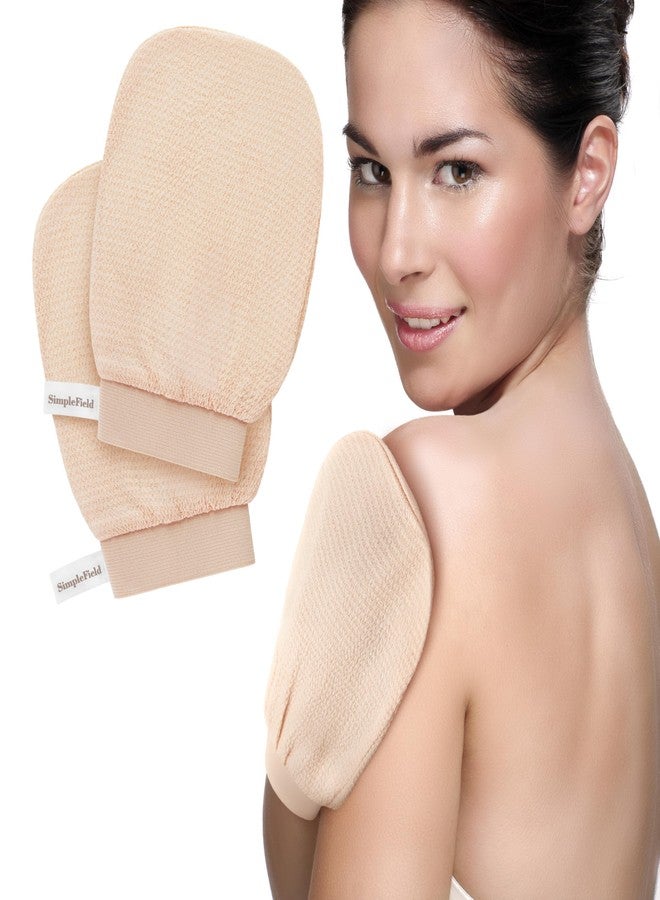 SimpleField Korean Exfoliating Mitt for Remove Dead Skin. 2 Pack 100% Viscose Kessa Deep Exfoliating Gloves for Body Scrub, Keratosis Pilaris & Self Tanning Removal. Smooth Skin Surface. (Muted Peach) - Image 1
