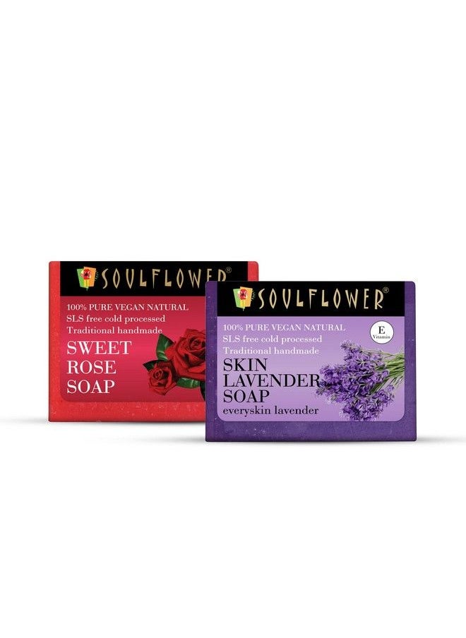Soulflower Sweet Rose & Skin Lavender Soap Pack Of 2 (150G Each)  - Image 1