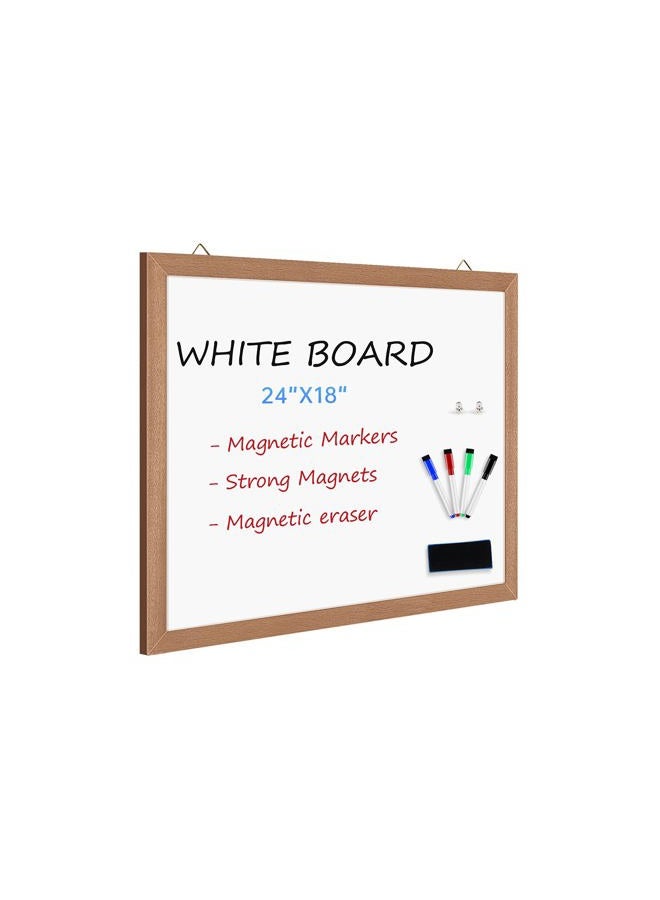Miou Magnetic Whiteboard for Wall, 24" X 18", Dry Erase White Board with Natural Wood Frame for Home, Office, School… - Image 1