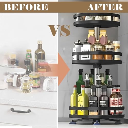 HOMIFLY 2-Tier 360° Rotating Spice Rack Organiser/Multifunctional Spice Rack/Table Top Storage Rack/Non-Slip Spice Holder Organizer for Kitchen/Living Room- (Black, Round) - Image 5