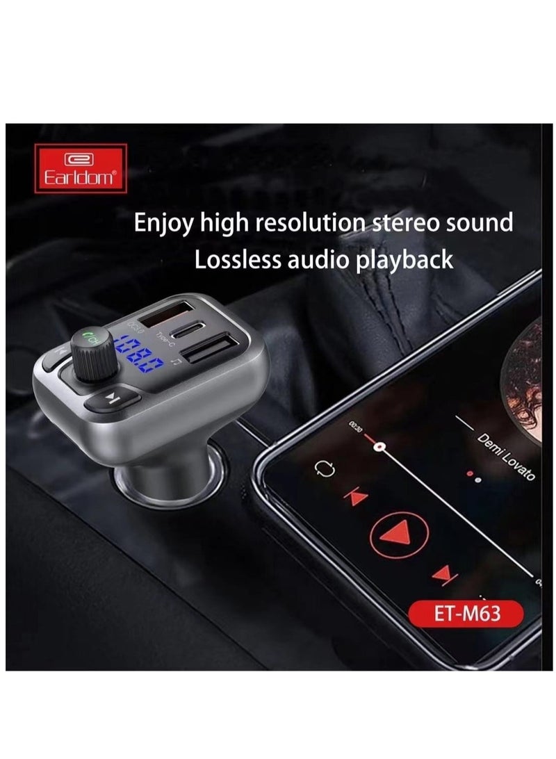 Earldom "Earldom® M63: Streamlined Connectivity with PD+QC3.0 20W Bluetooth FM Transmitter Charger in Sleek Gray" - Image 2