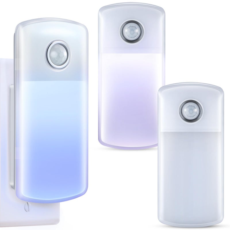 Enhon Emergency Power Failure Night Lights, 5-in-1 Multi Color LED Light, Rechargeable Flashlight with Foldable Plug, Automatic On Off Motion Sensor for Bedrooms, Hallways, Black Outs (3 Pack) - Image 1